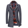 thumbnail image 1 of Gabardina de mezcla de lana para hombre con bufanda de lana suave al tacto desmontable, cálida gabardina de invierno, 1 of 5