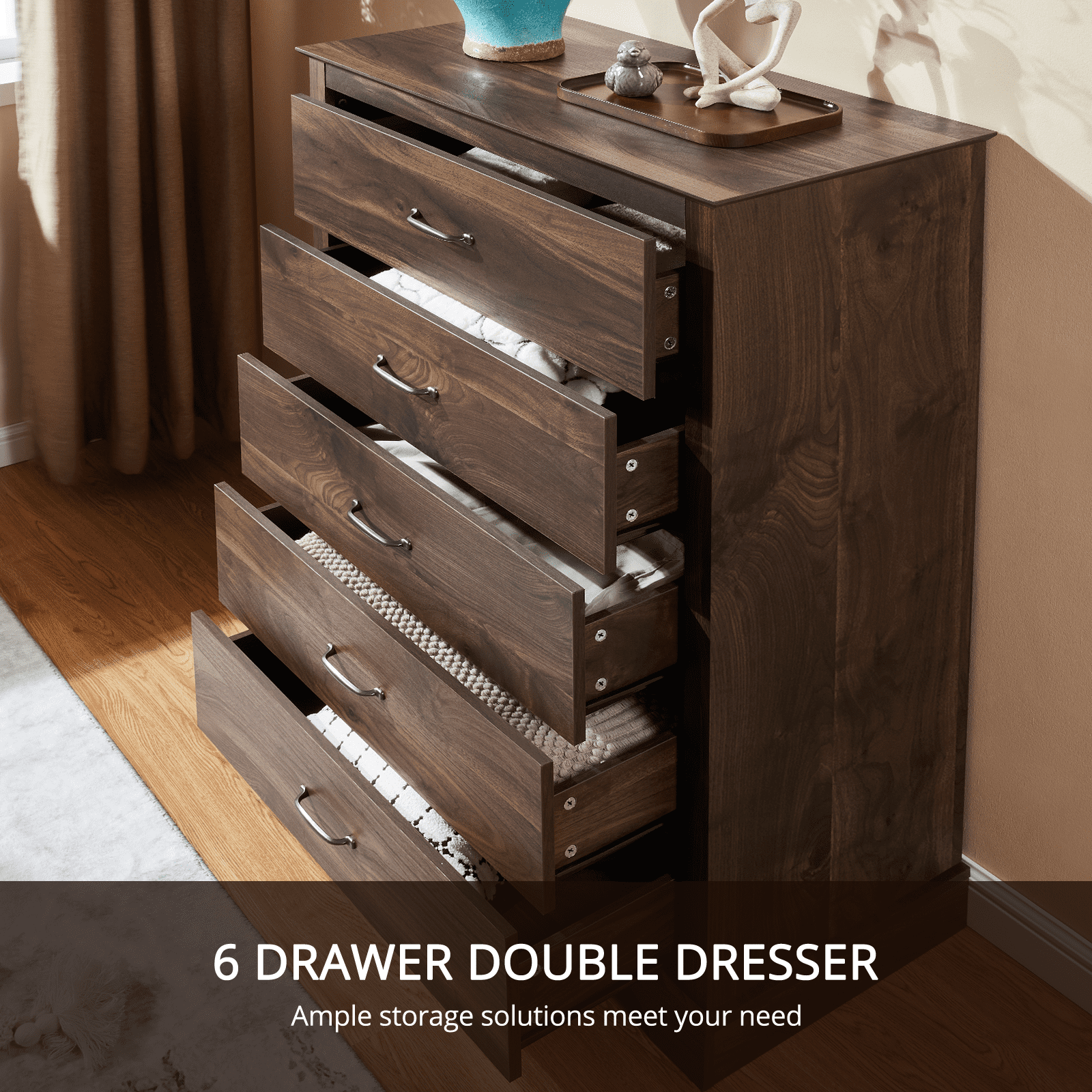 CHITOOMA 5 Drawer Dressers for Bedroom, Adult Tall Wooden Chest of Drawers, Storage Cabine for Living Room Entryway, Walnut