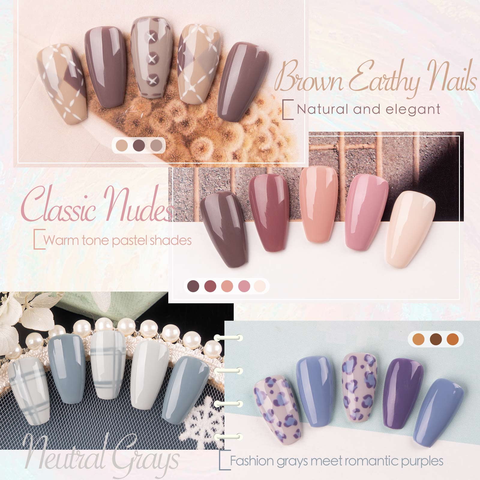 Gellen Gel Nail Polish Kit, 12 Colors Classic Nudes Gel Polish Starter Kit - with 72W UV/LED Nail Lamp & Nail Base Coat & Glossy & Matte Top Coat Salon Manicure Set