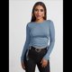 thumbnail image 4 of Camisa Corta de Cuello Redondo, Larga y Cordón Lateral para Mujer, Ajustada, Acanalada Gris S, 4 of 7
