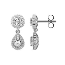 Diamond Double Halo Earring | 1 Ct IGI Certified Pear Shape Lab Grown Diamond Dangle | 14K White Gold | Sasha Double Halo Lab Diamond Earring | Prong Setting | FG-VS1-VS2 Quality | Friendly Diamonds