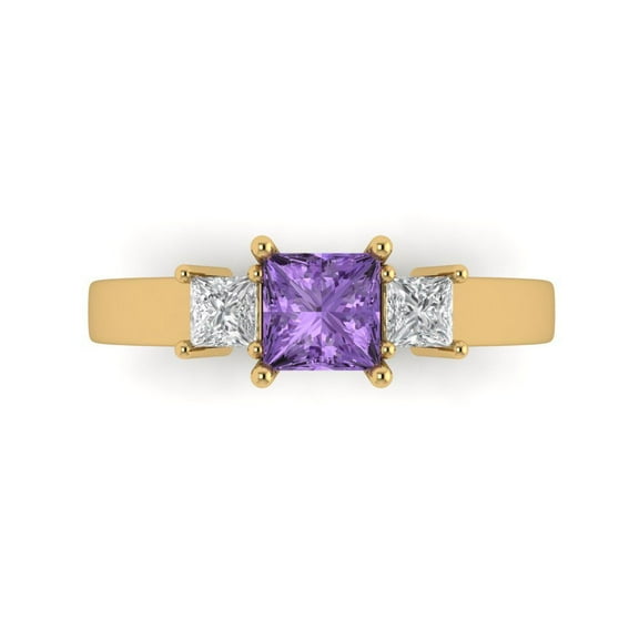 Three-Stone Engagement Ring for Women - 1.11ct Simulated Alexandrite in 18K Yellow Gold Promise Ring