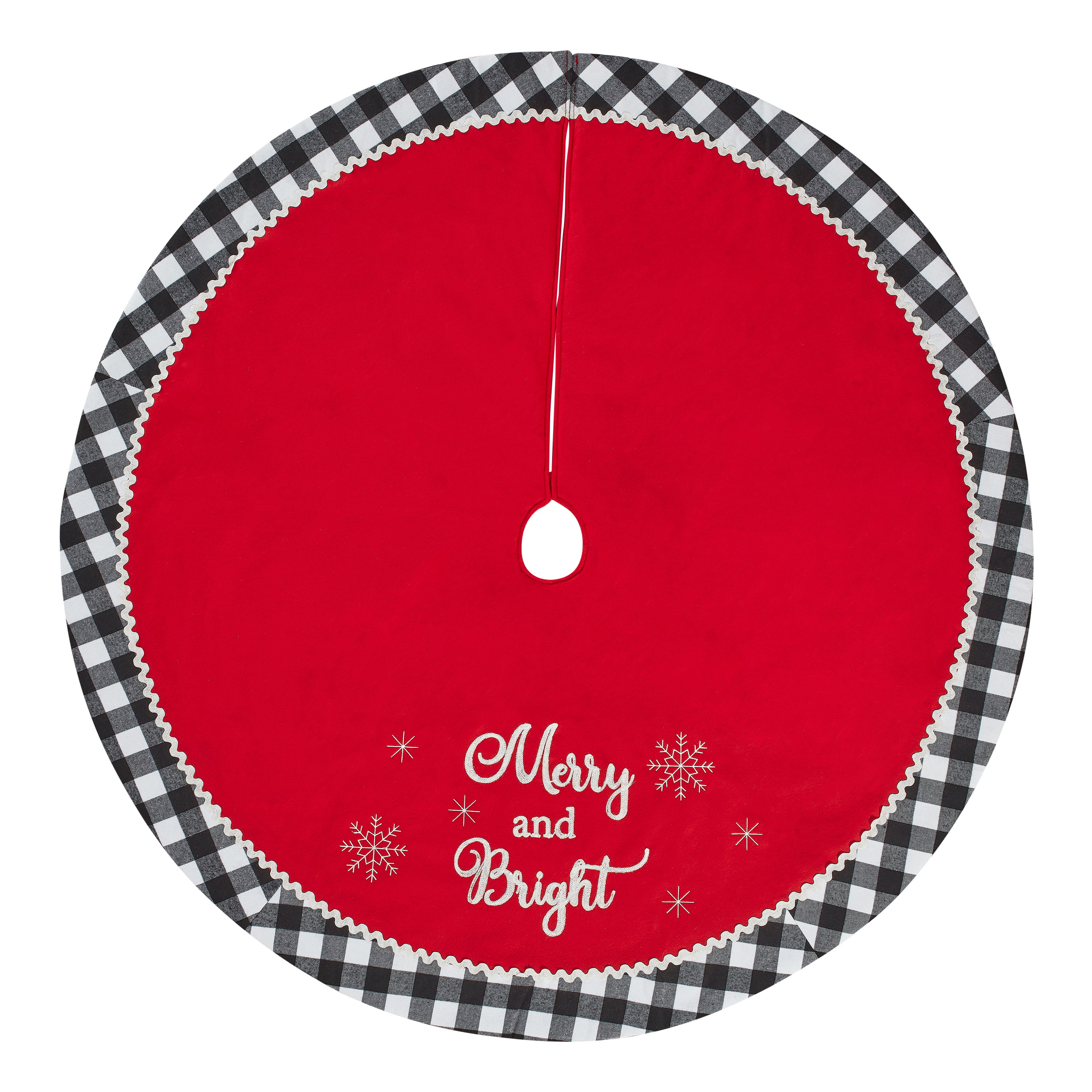 Holiday Time Merry and Bright Christmas Tree Skirt with Plaid Trim, 48 ...