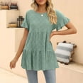 thumbnail image 3 of Camiseta holgada de color puro, con cuello redondo, holgada y con aberturas para mujer, XXL, verde, con mangas con volantes para verano, 3 of 6