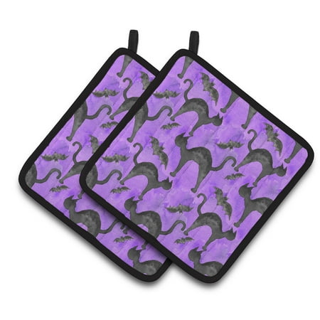 

Caroline s Treasures Watecolor Halloween Black Cats on Purple Pair of Pot Holders