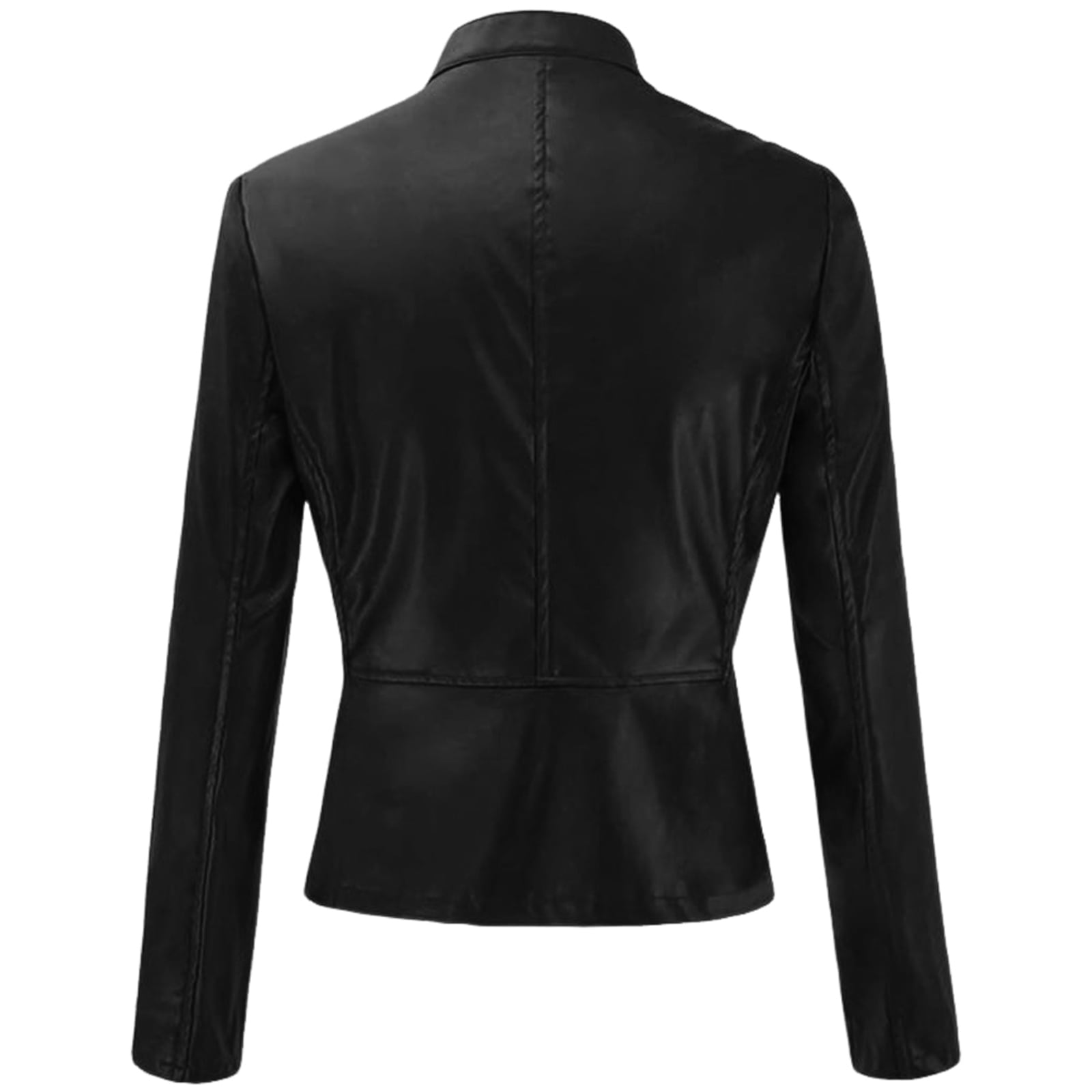 GEWSEY Womens Faux Leather Long Sleeve Jackets Quilted Moto Outwear Slim Lapel Coats (Black, M)