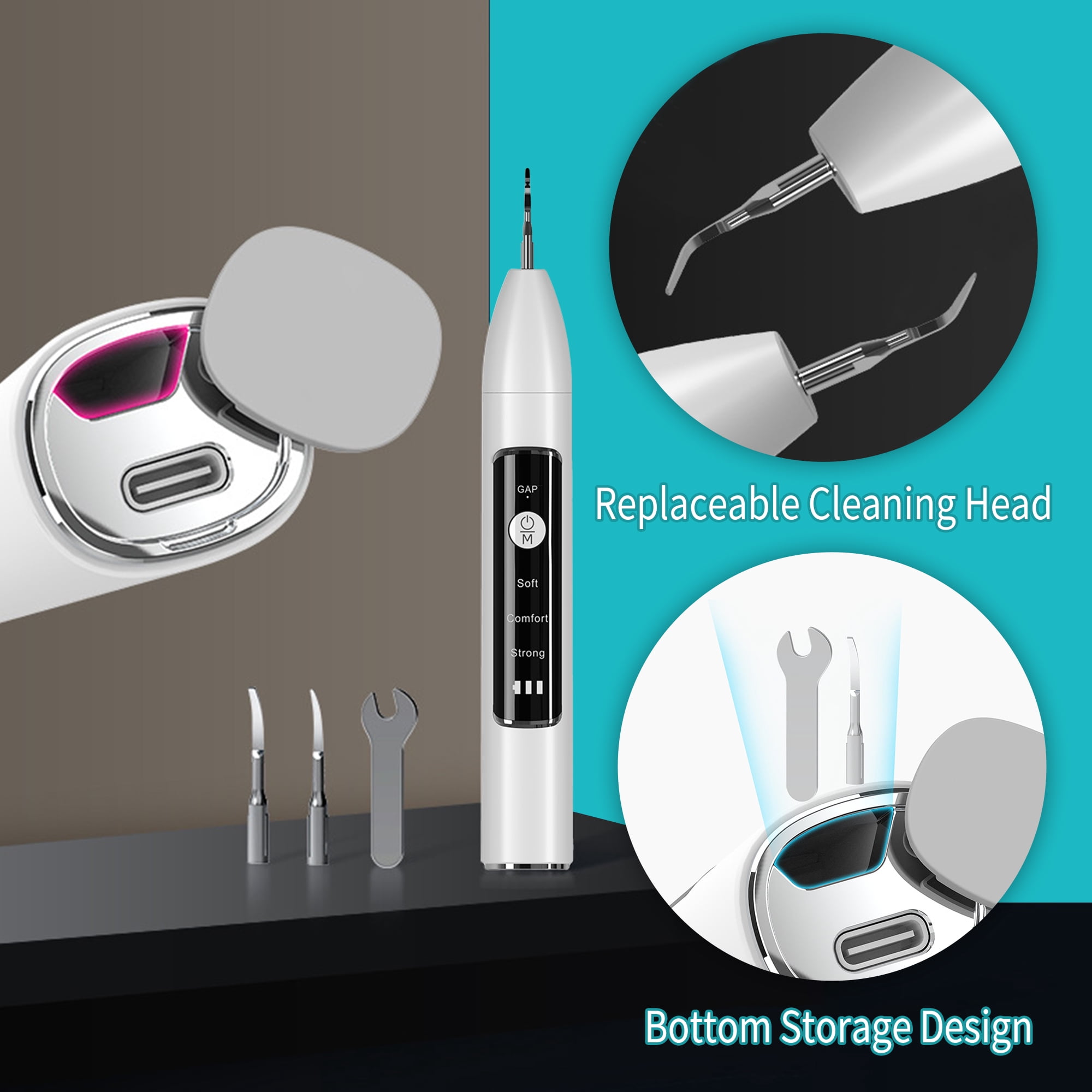 DISEN Plaque Remover for Teeth,Teeth Cleaning Kit|Ultrasonic Electric Teeth Cleaner with LED Light,3 Adjustable Modes,2 Repalceable Heads,Calculus Tartar Plaque Remover for Human Teeth,Adult and Kids