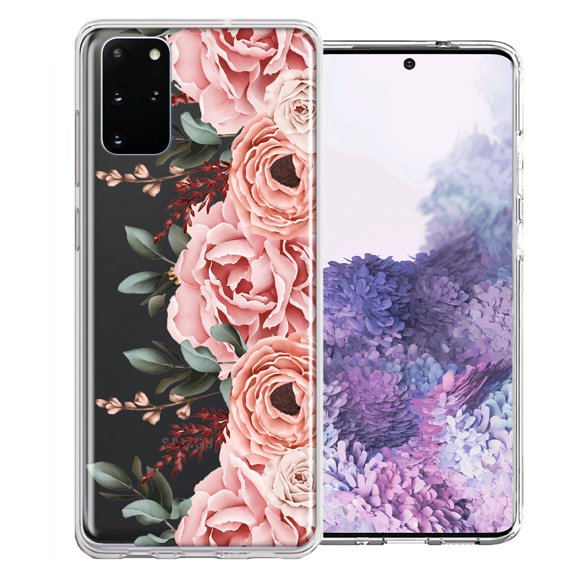MUNDAZE Case For Samsung Galaxy S20 Plus Blush Pink Peach Spring Flowers Peony Rose Phone Cover