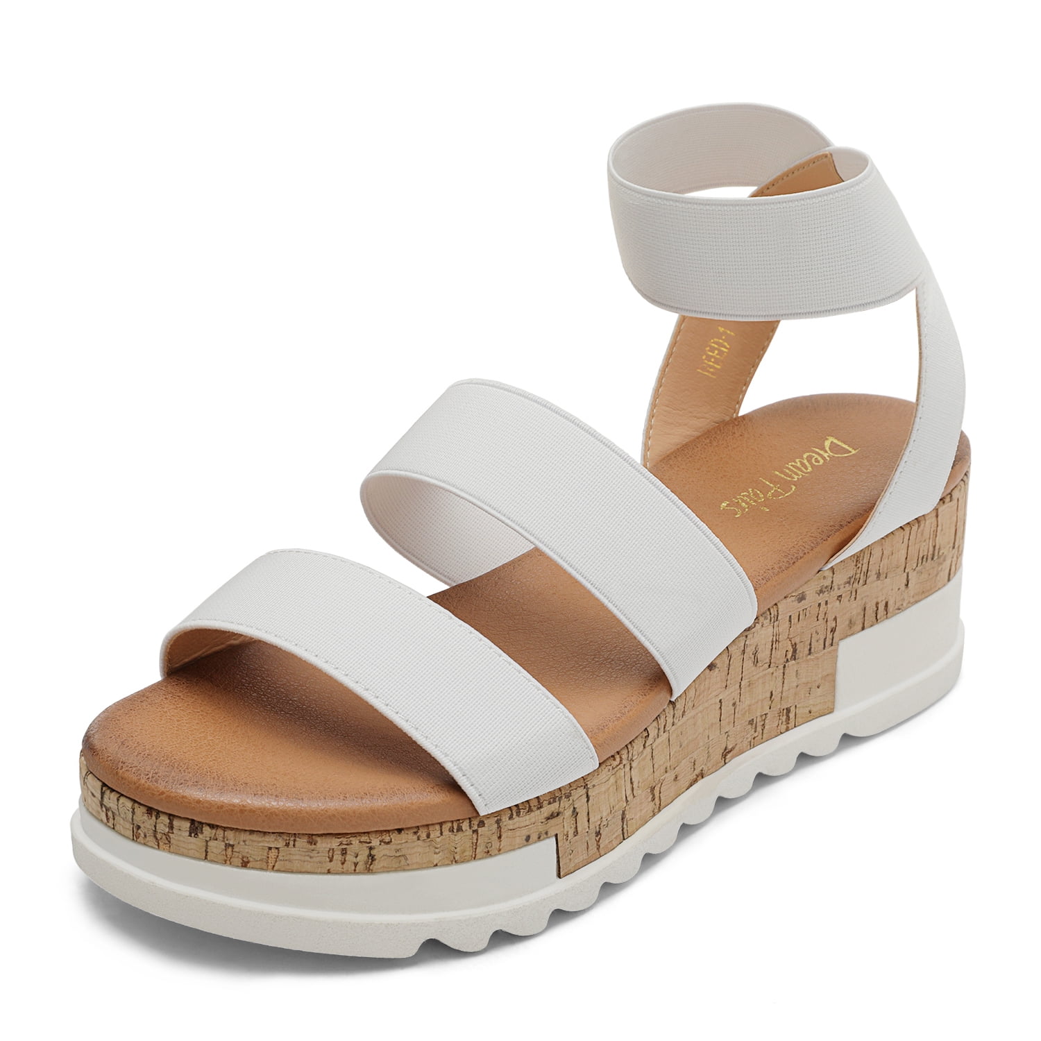 DREAM PAIRS Women's Open Toe Ankle Strap Casual Flatform Platform Sandals REED-1 WHITE size 8 