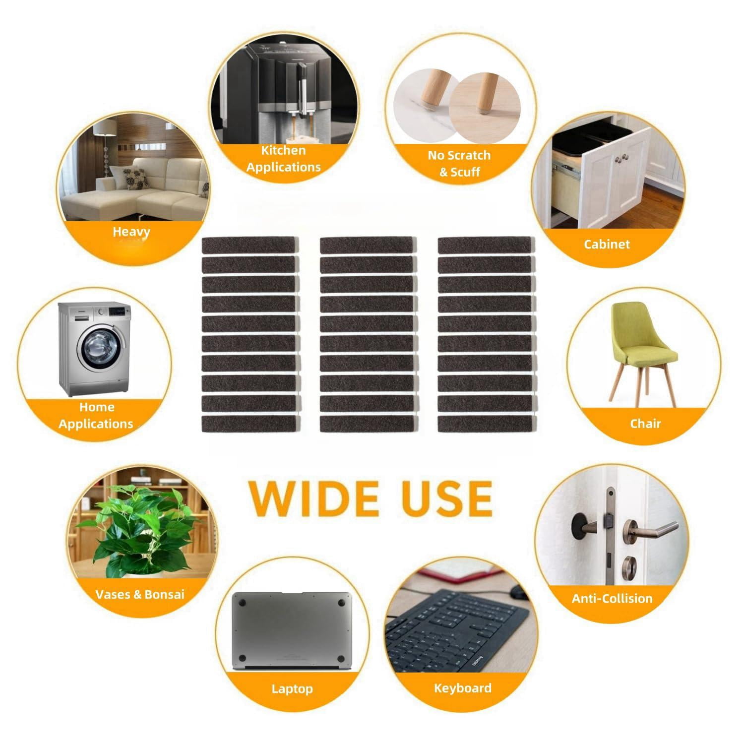 Felt Strips With Adhesive Backing For Furniture - Pads Hardwood Floors  Chair Feet Floor Protector Sliders 30 3 X 1/2" Rectangular Brown