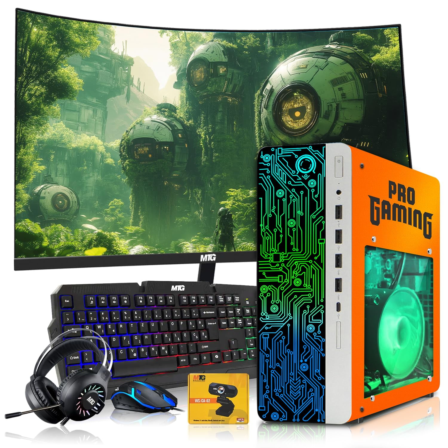 Restored HP Gaming PC Desktop Computer Phoenix AMD A10-9700, GT 1030, 16GB RAM, 512GB SSD, 27 Inch Curved Monitor, RGB KBM with AI Copilot, WiFi, RGB Headphone, Webcam, Windows&nbsp;11 (Refurbished)