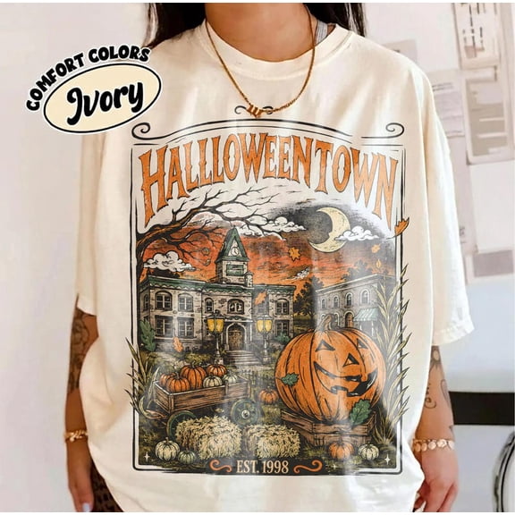 HD HANDICHI DESIGN Unisex Halloween Town University Cotton Crew Neck T-Shirt