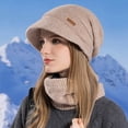 thumbnail image 2 of AWZXDE Winter Hats For Women Knitted Hat And Scarf Set With Brim Ear Cover Lined Windproof Warm Cap A, 2 of 4
