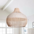 thumbnail image 4 of Hollymoon White Handwoven Rattan Boho Pendant Lighting Fixtures, Wicker Hanging Ceiling Light Chandelier, Handmade Woven Basket Lampshade for Kitchen Island, 4 of 8