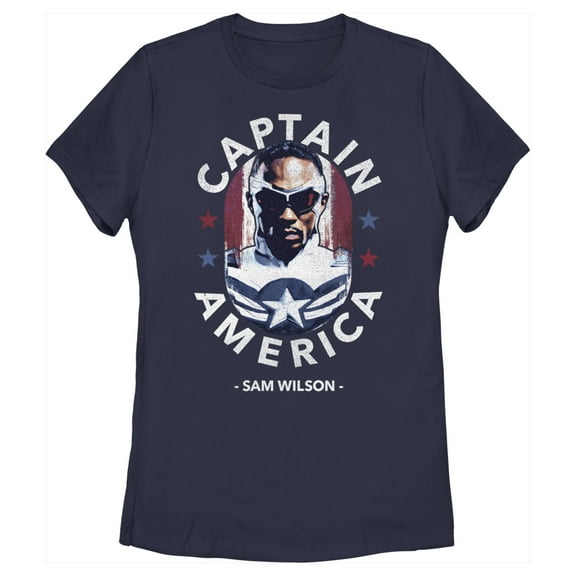 Women's Marvel The Falcon and the Winter Soldier Captain America Sam Wilson  Graphic Tee Navy Blue Large