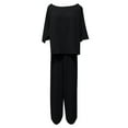thumbnail image 5 of pstuiky Womens Pajama Sets Oversized Solid Color Lightweight Sleepwear with Pants Casual Loose Fit Crew Neck Short Sleeve Pajamas Plus Size Sleepwear Black L, 5 of 5
