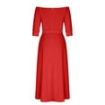 thumbnail image 6 of ClodeEU Women's Off-Shoulder Dress，Three-Quarter Sleeve Slim Belted Waist Dress Red,Womens Plus L, 6 of 7