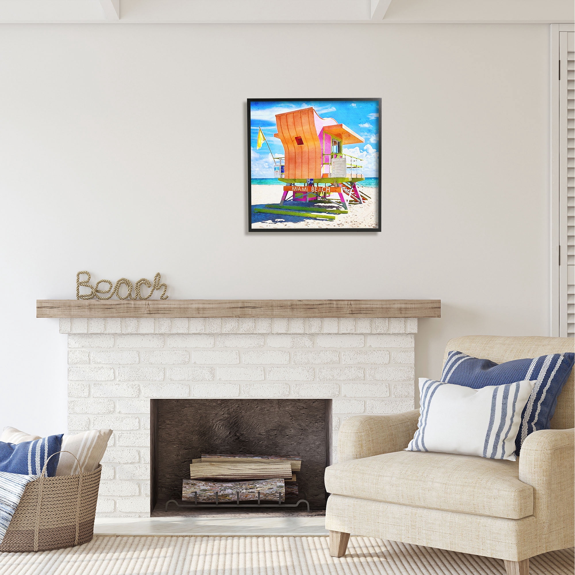 Stupell Industries Miami Beach Orange Hut Nature Painting Black Framed Art Print Wall Art, 24 x 24