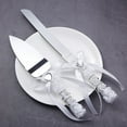 thumbnail image 2 of 2pcs Wedding Cake Cutter Knife Server Set, Elegant Rose Bow Handle Cake Knife Cake Server, Silver Heart Ribbon Wedding Cake Cutting Set for Birthday Parties, Anniversary, Wedding, Reception, 2 of 4