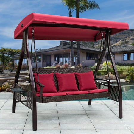 Sundale Outdoor Deluxe Wicker Porch Swing Canopy Sling Chair 3 Seats Sundale Outdoor Deluxe Wicker Porch Swing Canopy Sling Chair 3 Seats With Steel Frame Patio Backyard