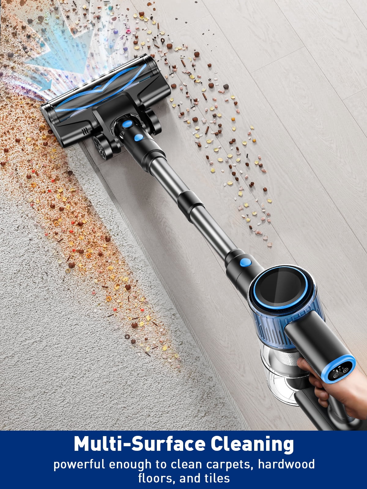 Cocbny Cordless Vacuum Cleaner,Self Standing 30Kpa 8 in 1 Lightweight Stick Vacuum, Anti-Tangle Vacuum, 40mins Runtime Rechargeable Vacuums for Home, Hardwood Floor, Carpet, Pet Hair, Blue
