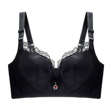 Akiihool Everyday Bras Plus Size Women s Lace Bra Underwire Balconette Unlined Demi Sheer Plus Size (Black 40C)