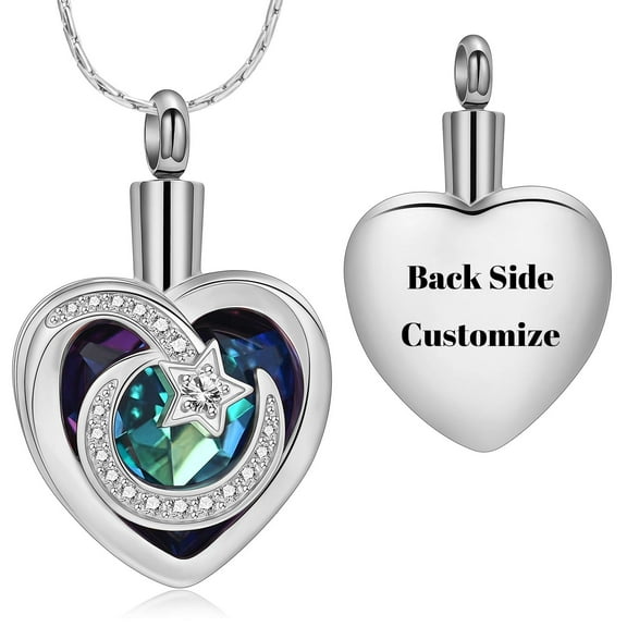 Personalized Moon and Star Heart Cremation Jewelry for Ashes Holder Urn Necklace for Ashes of Loved One Pendent for Ashes and Chain