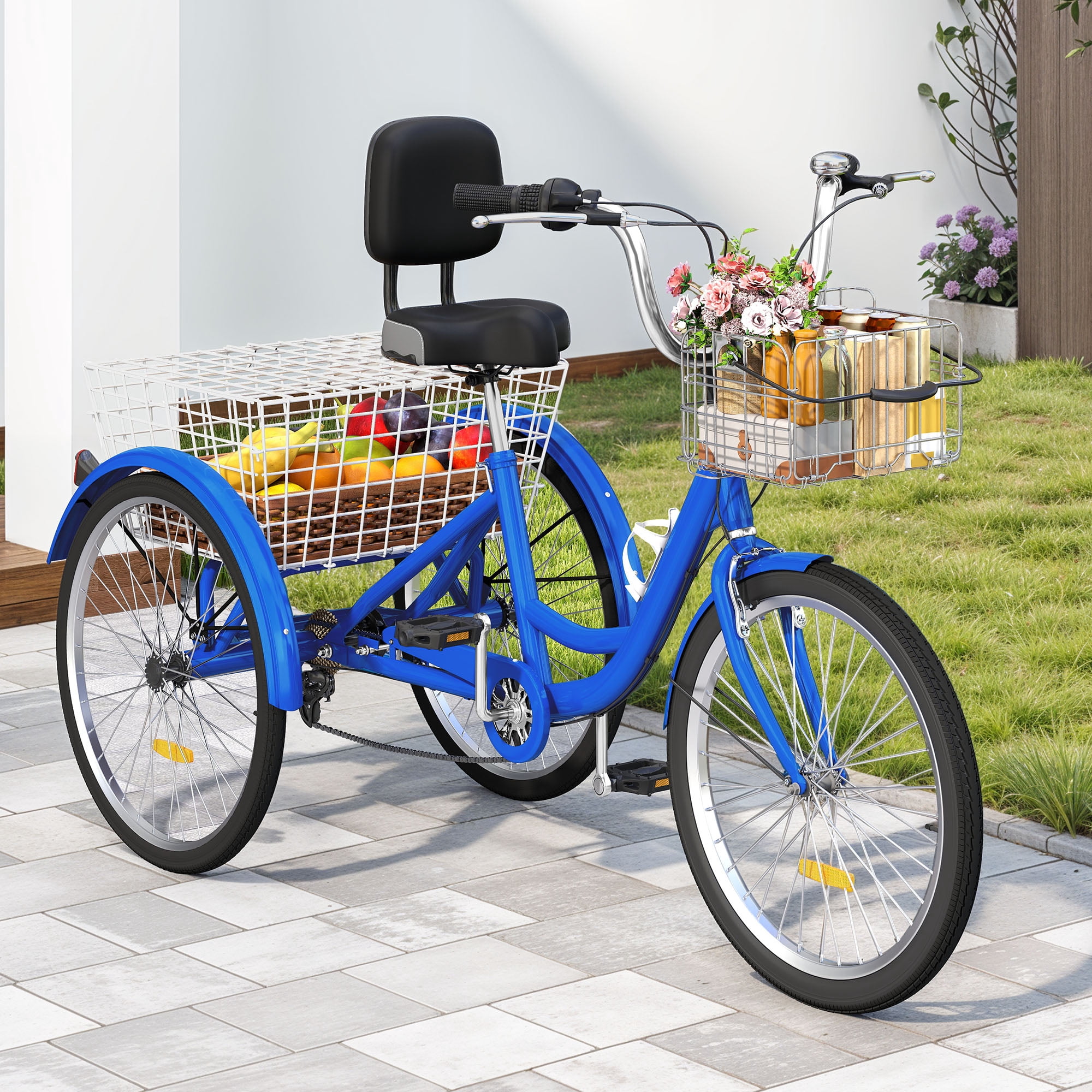 Uforic Sturdy Tricycle Three Wheel Bike Outdoor Adult Blue (One Piece)