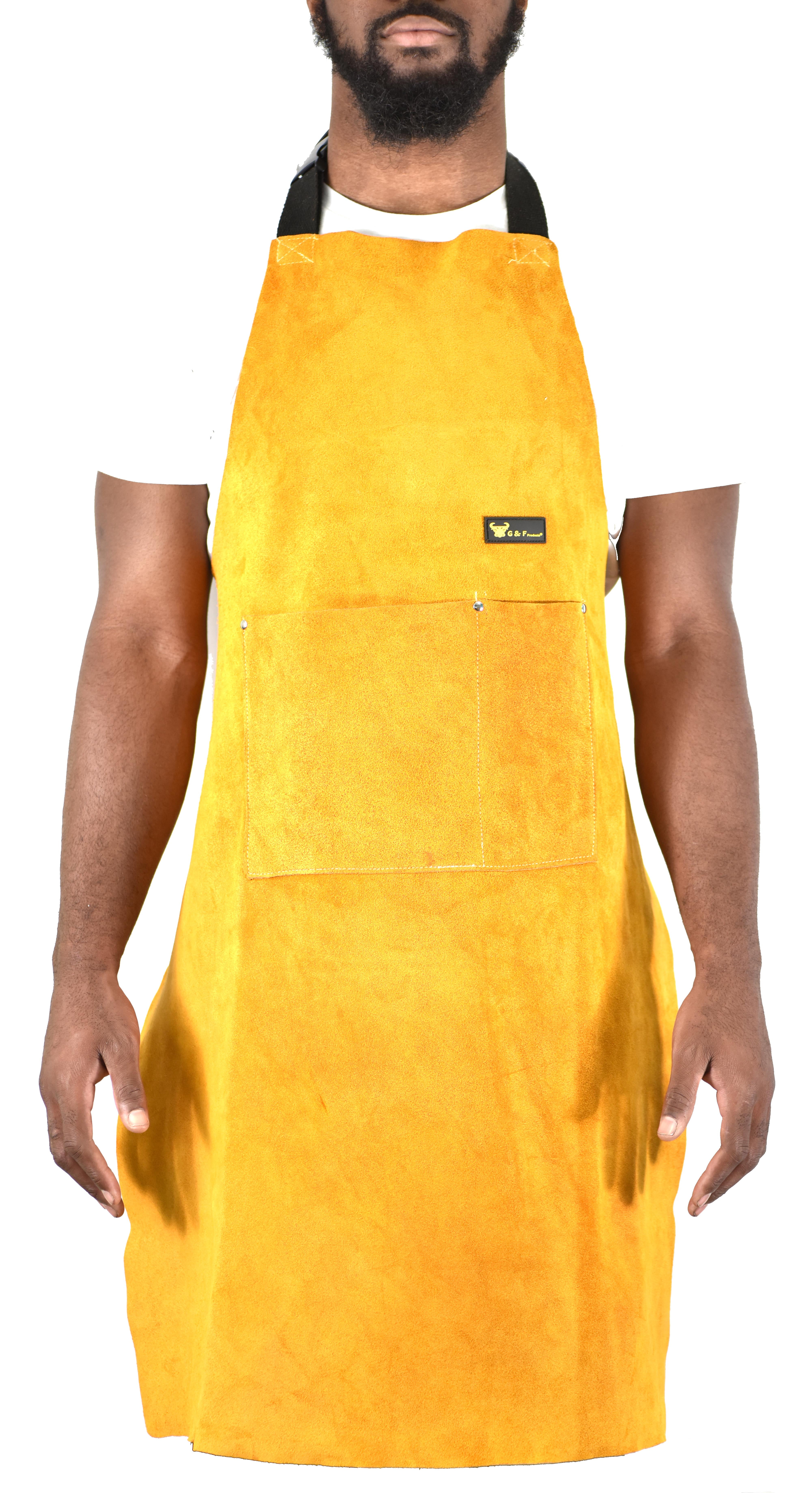 Leather Welding Apron Heat Flame Resistant Heavy Duty Work Apron with 2  Pockets, 36