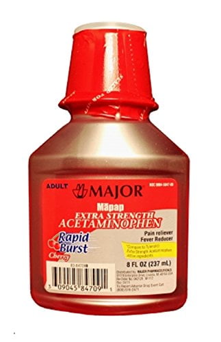 2 Pack Major Mapap Extra Strength Acetaminophen Rapid Burst Cherry 8 Oz Each