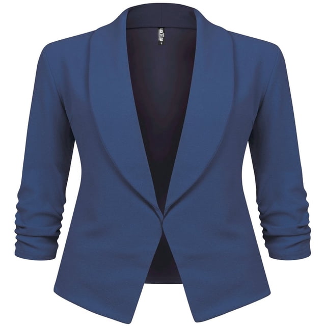 Made by Johnny Women‘s 3/4 Sleeve Blazer Open Front Cardigan Jacket Work Office Blazer S BLACK