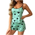 thumbnail image 3 of Loopsun Womens Pajamas Sets Print Wave Hem Thin Straps Top Elastic Waist Shorts Two Piece Flowy Loungewear, 3 of 5