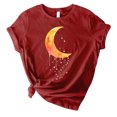 thumbnail image 1 of Pompotops Mode Femmes T-Shirt Imprimé Lune Col Rond Manches Courtes Décontracté, 1 of 3