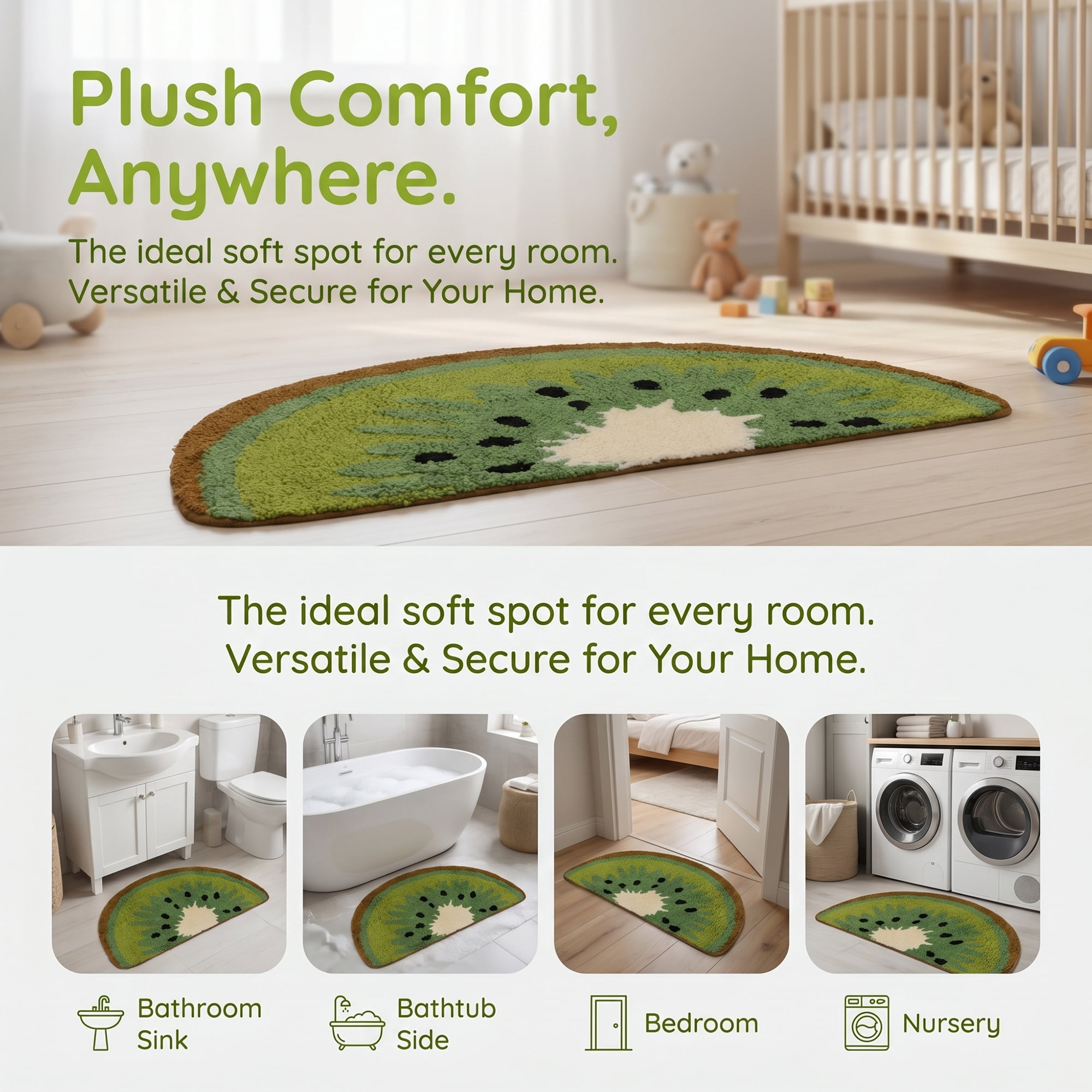 Unique Bargains Printed Faux Fur Bathroom Rug Soft Absorbent Plush Mat Green 32" x 18"