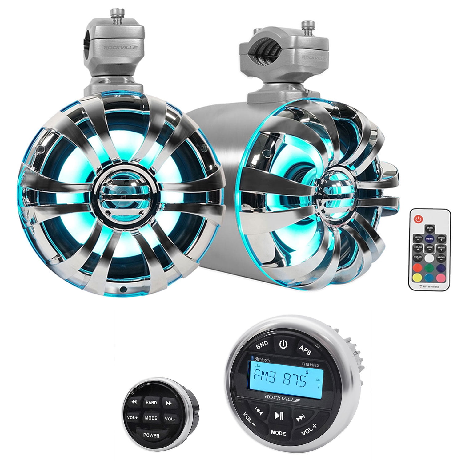 2 Rockville RGHR2 Marine Gauge Bluetooth USB Receiver+Remote+ JVC 6.5 Speakers