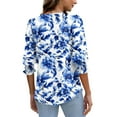 thumbnail image 5 of T-shirts for Women Plus Size 3/4 Sleeve V-Neck Elastic Cuffs Printed Casual T-Shirt Blue M, 5 of 6