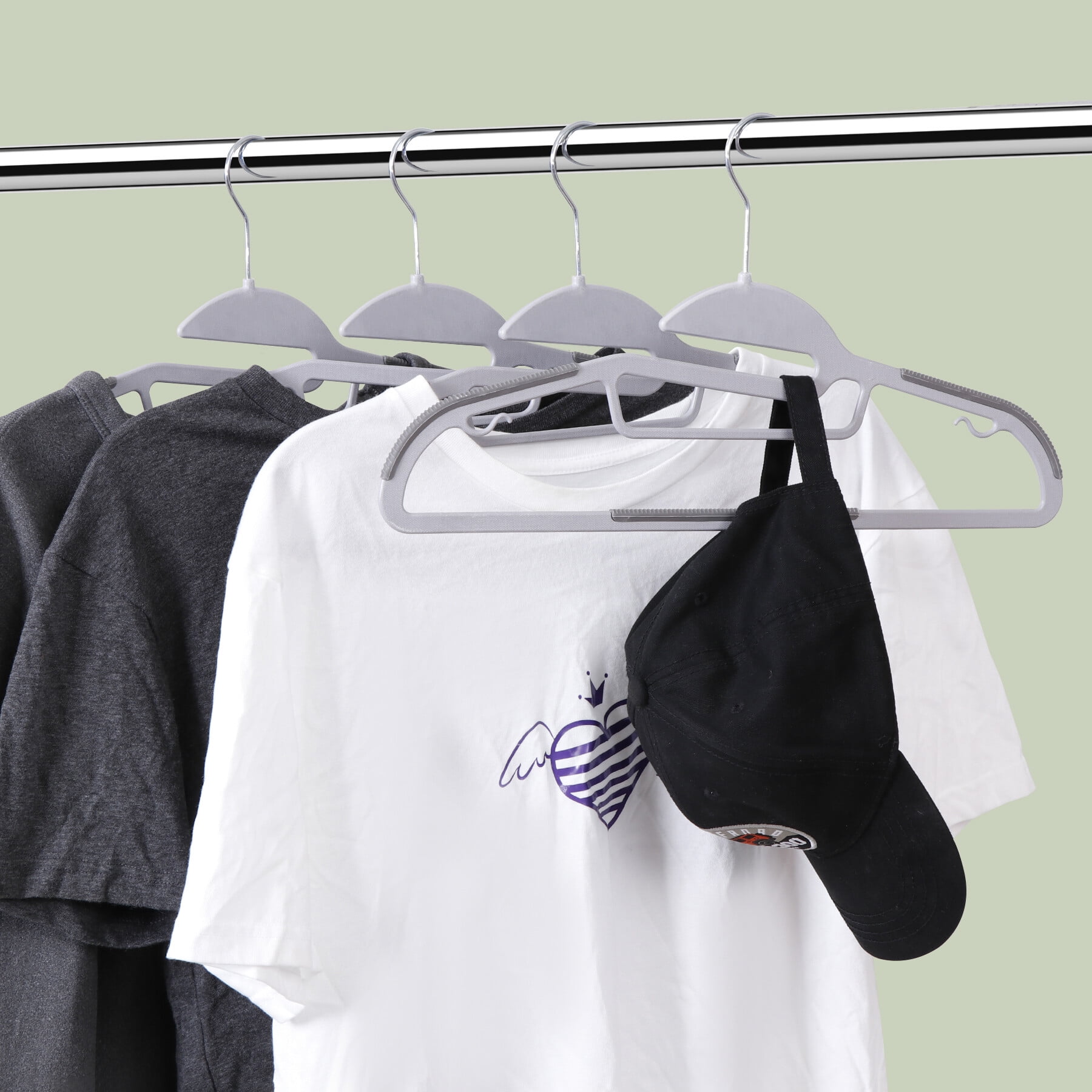 HomGarden 50 Pack Plastic Hangers Non-Slip Adult Clothes Hanger S-Shaped 360° Swivel Gray