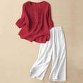 thumbnail image 2 of Summer Pants for Women Casual Embroidered Top Cotton Linen Long Pants Two Piece Set Womens Pants Casual & Wide Leg, 2 of 4