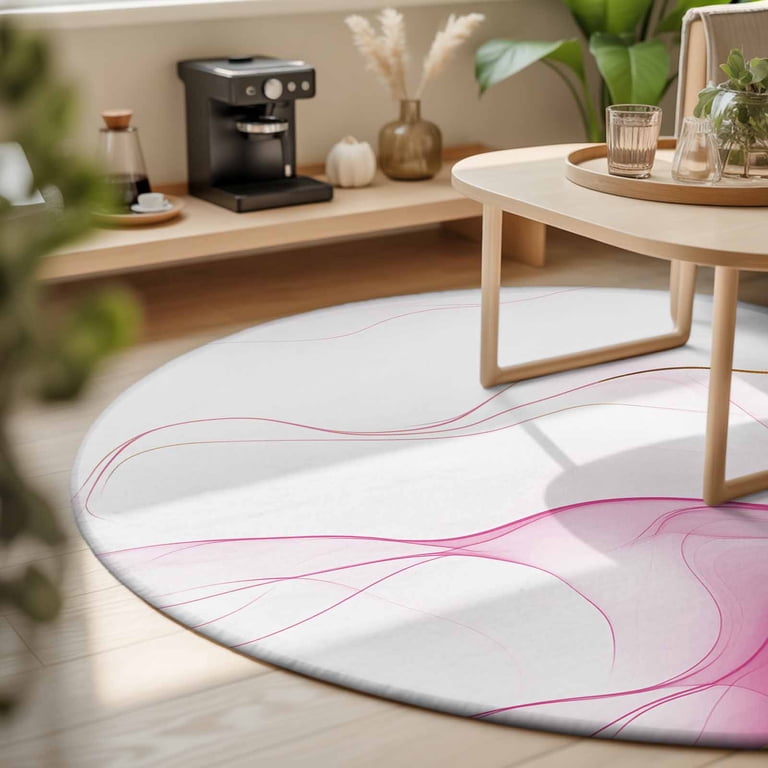 Pink Water Ripple Area Rug, Vintage Abstract Non-Slip Felt Rubber