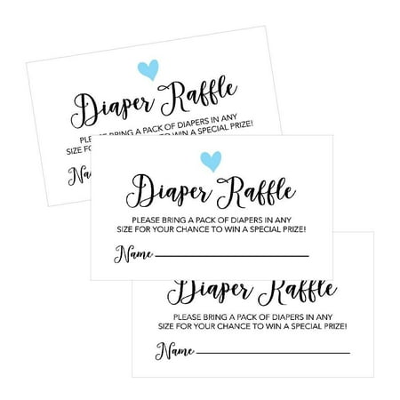 25 Diaper Raffle Ticket Lottery Insert Cards For Blue Boy Heart Baby Shower Invitations, Supplies and Games For Baby Gender Reveal Party, Bring a Pack of Diapers to Win Favors, Gifts and (Best Baby Shower Game Prizes)