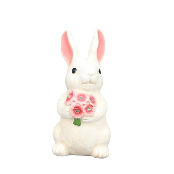 The Growing Ground Solar Bunny Garden Statue with LED Light, Outdoor Resin Rabbit Decor for Lawn, Patio, White