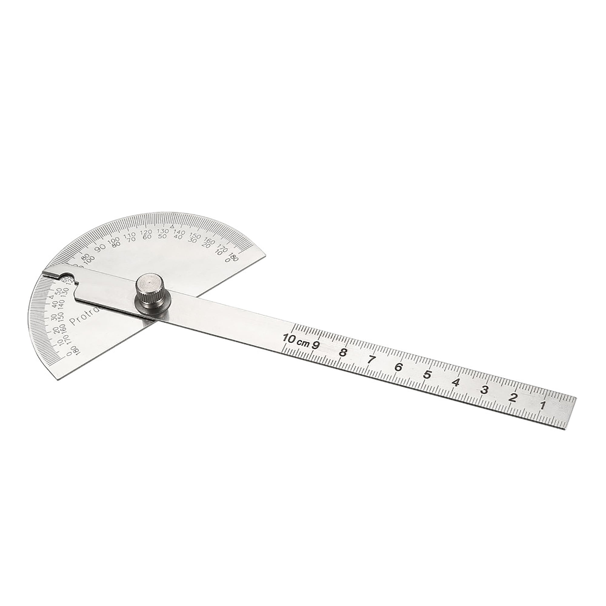 0-180 Degrees Moving Arm Angle Ruler ISO Accuracy Stainless Steel Protractor Round Head Double Arms with Inch/Centimeter/Millimeter Scales 