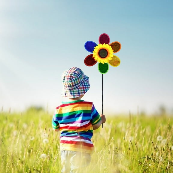 Fridja Sunflower Accessories, Single Layer Sequined Sunflower Windmill Outdoor Sunflower Windmill Garden, Windmill Decor Ornament Spinner for Patio Lawn Yard Garden Party Outdoor Stake Decorations