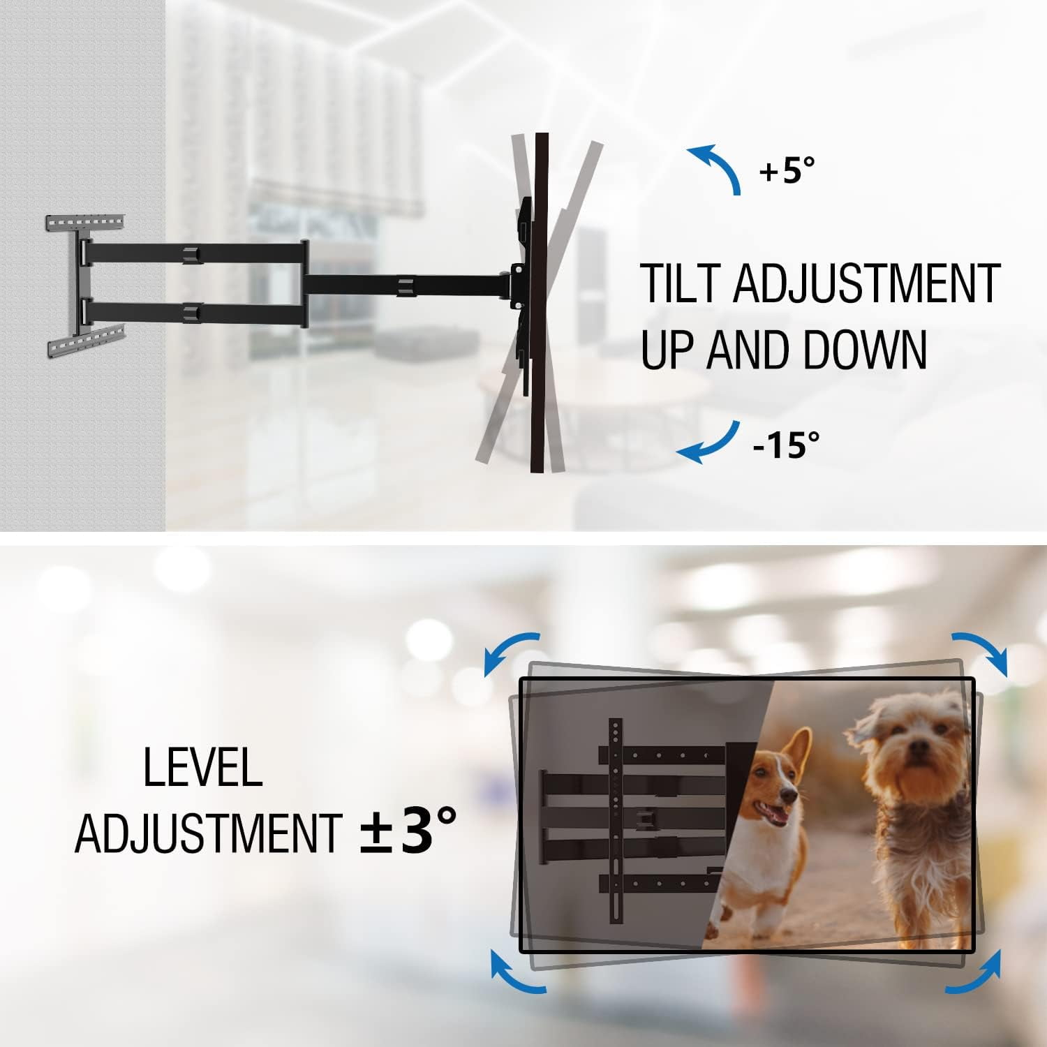Long Arm TV Wall Mount for 37-75 Inch TV, 47” Extra Long Articulating Arm Full Motion TV Mount, Corner TV Bracket Swivel and Tilt Fits, Max VESA 600x400mm, 99 lbs. Loading, 16”,18”, Studs