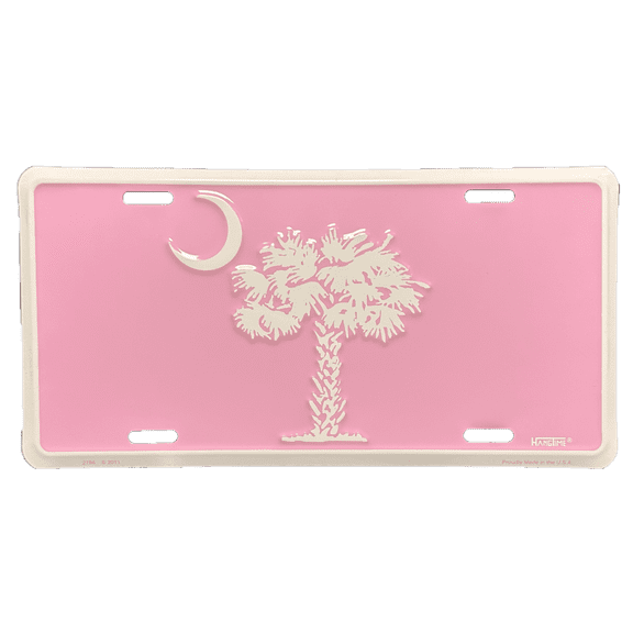 Hangtime White Palmetto Tree on Pink 6x12 License Plate