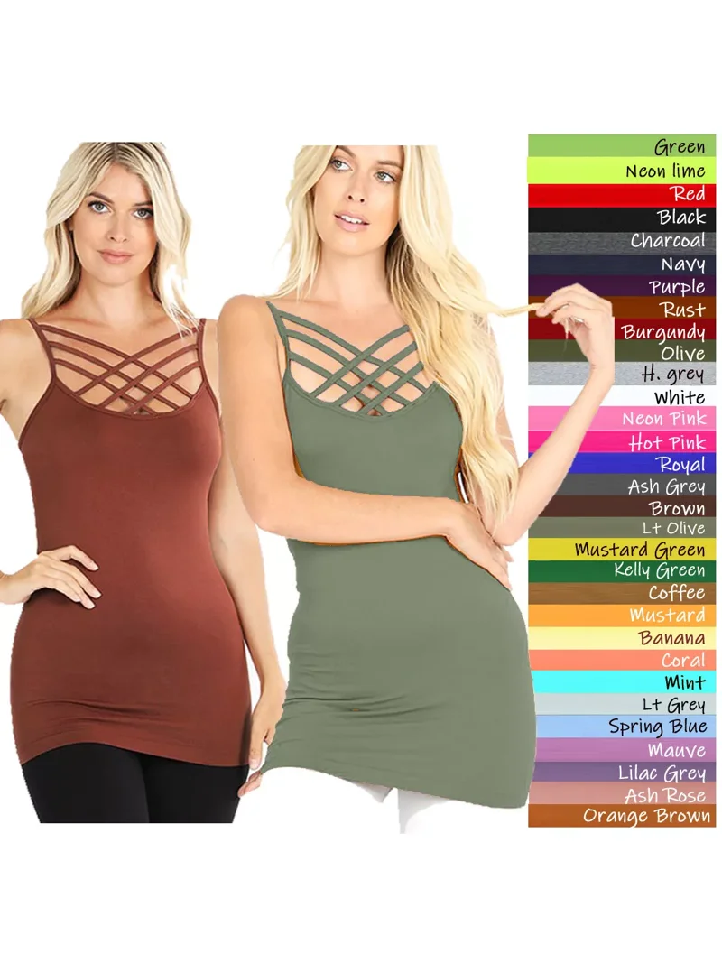 Criss Cross Xtra Strappy Seamless Cami Spaghetti Strap Tank Top