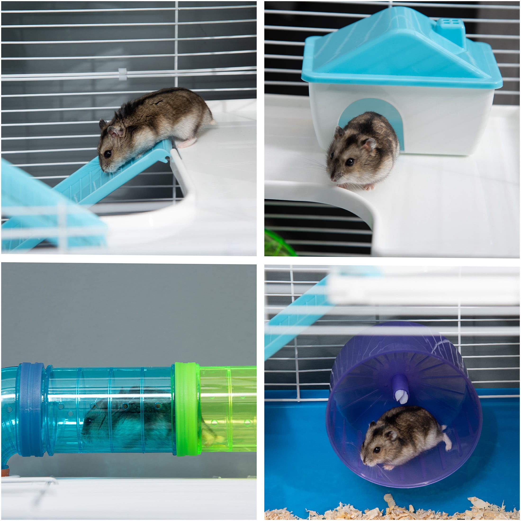 JERFIT 5-Tier Large Hamster Cage with Tubes, Exercise Wheel, Water Bottle & Food Dish, Multi-Level Habitat with Carry Handles, Ventilated Steel Frame, Blue Rat House