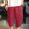 thumbnail image 2 of LODIENY Men's Linen Plus Size (M-5XL) Capri Pants Lightweight Loose Fit 3/4 Pant Elastic Waist Drawstring Harem Casual Beach Yoga Trousers Red XXXL, 2 of 6