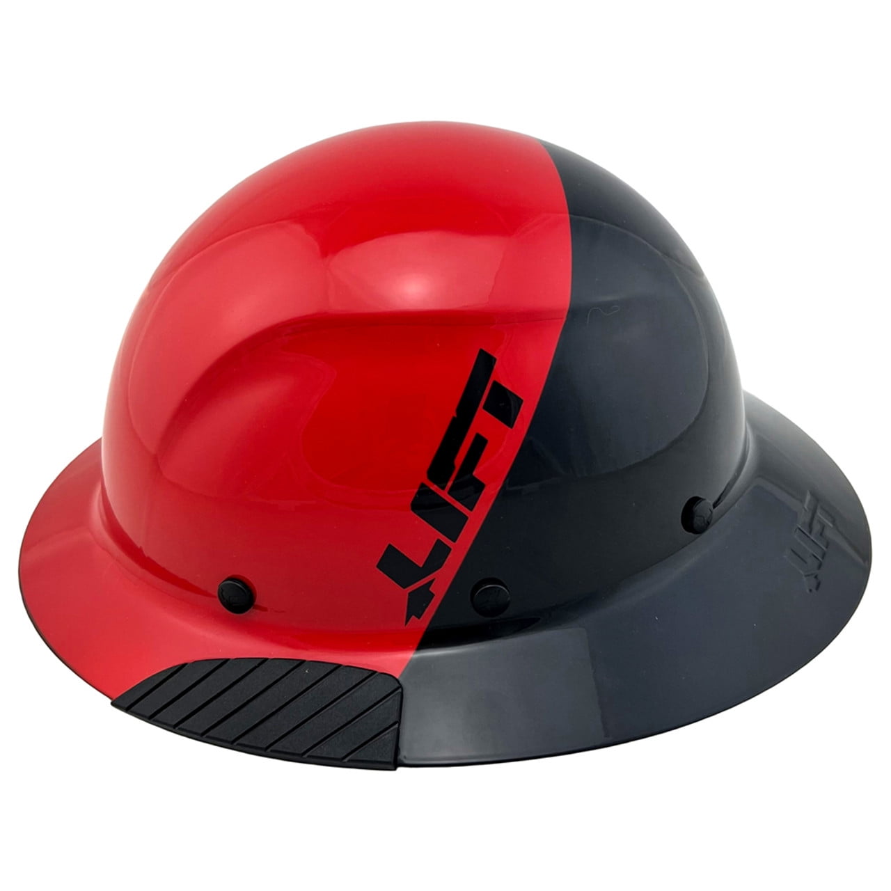 DAX Fiberglass Composite Hard Hat - Full Brim Glossy Black and Red with Tote