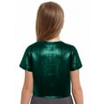 thumbnail image 4 of Haitryli Kids Girls Hip Hop Clothes Sparkly Cheerleading Team Uniform Keyhole Hem Jazz Street Dance Tops Green 10-14, 4 of 5